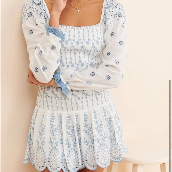 🤍RARE LOVESHACKFANCY LIKE NEW EMBROIDERED EYELET MINI DRESS🤍 - Picture 7 of 16